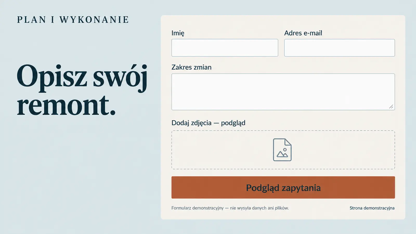 Projekt szablonu Ekspert dla firmy remontowej — sekcja Opis remontu