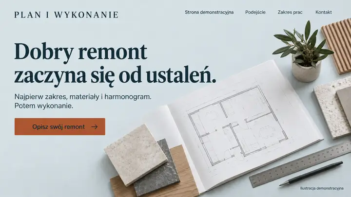 Projekt szablonu Ekspert dla branży Firma remontowa — pierwszy ekran