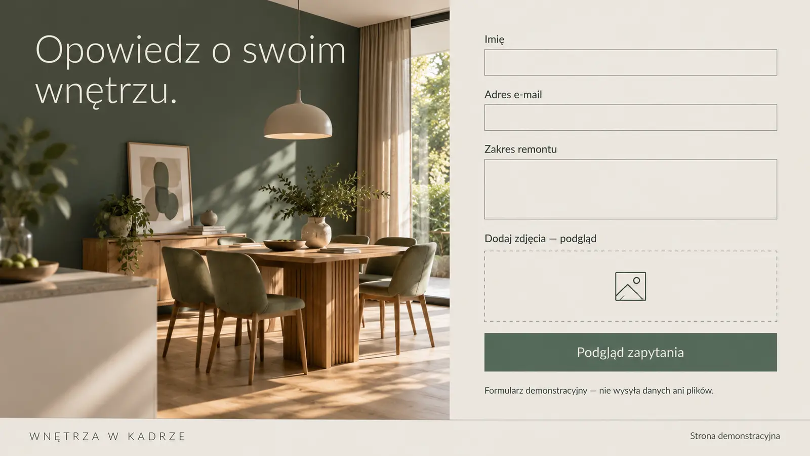 Projekt szablonu Galeria dla firmy remontowej — sekcja Zapytanie ze zdjęciami