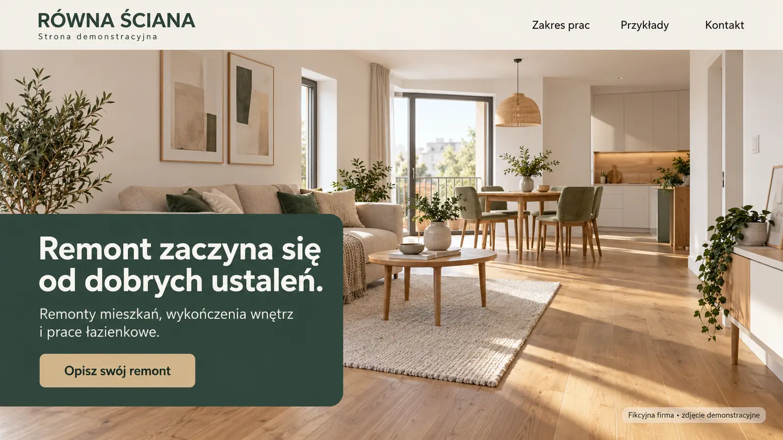 Projekt szablonu Klasyczny dla firmy remontowej — sekcja Otwarcie z wnętrzem