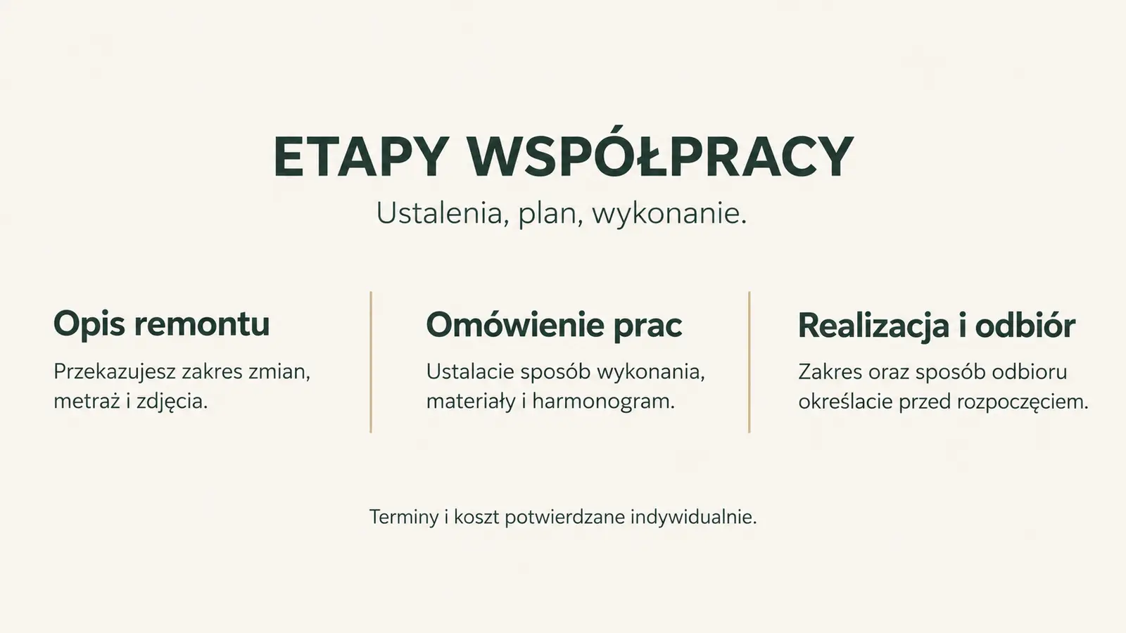 Projekt szablonu Klasyczny dla firmy remontowej — sekcja Etapy współpracy