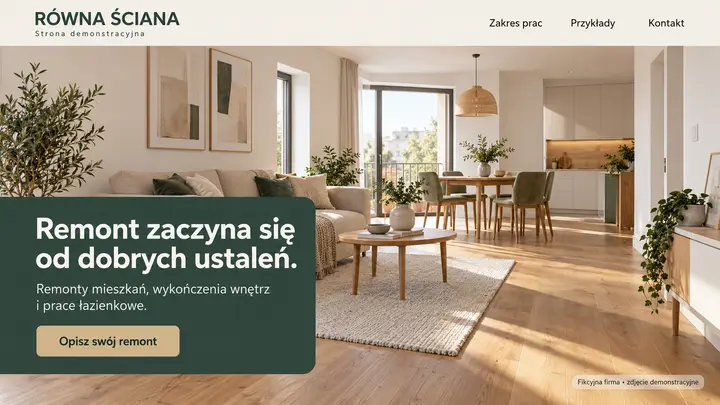 Projekt szablonu Klasyczny dla branży Firma remontowa — pierwszy ekran