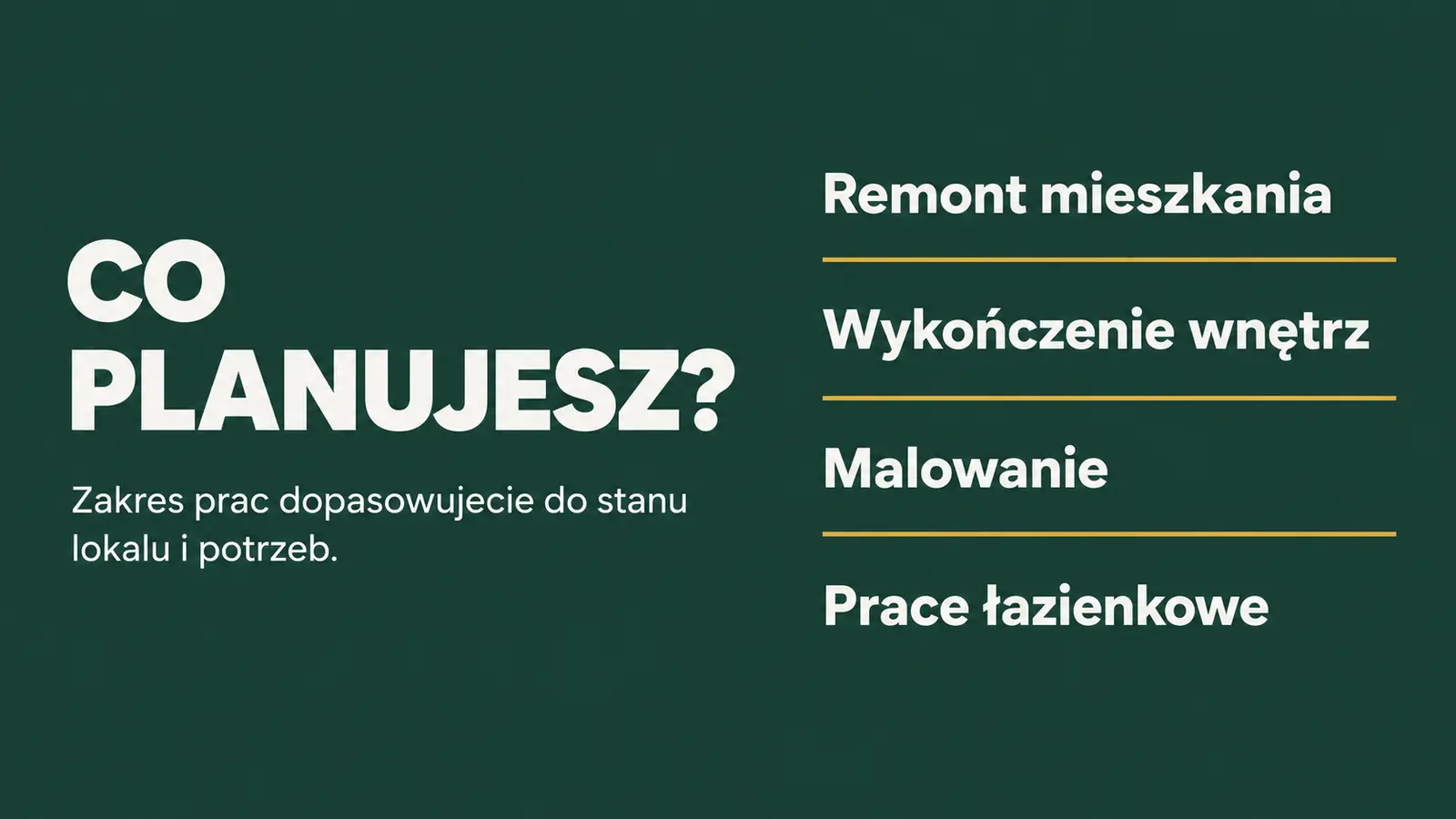 Projekt szablonu Lokalny dla firmy remontowej — sekcja Zakres usług