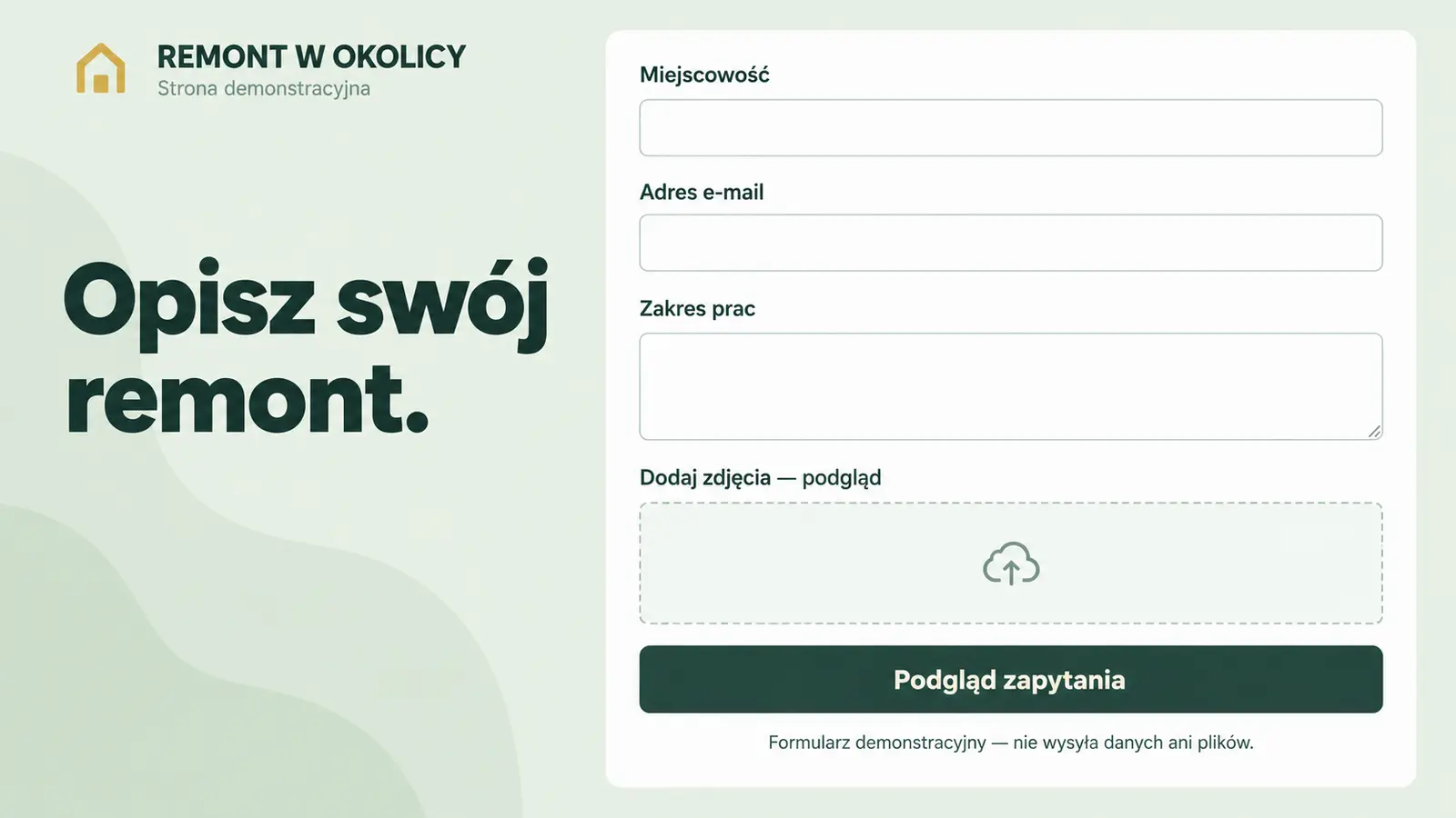Projekt szablonu Lokalny dla firmy remontowej — sekcja Zapytanie lokalne
