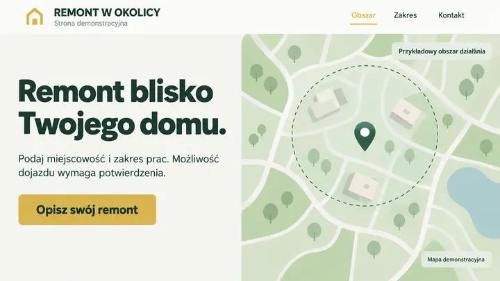Projekt szablonu Lokalny dla branży Firma remontowa — pierwszy ekran