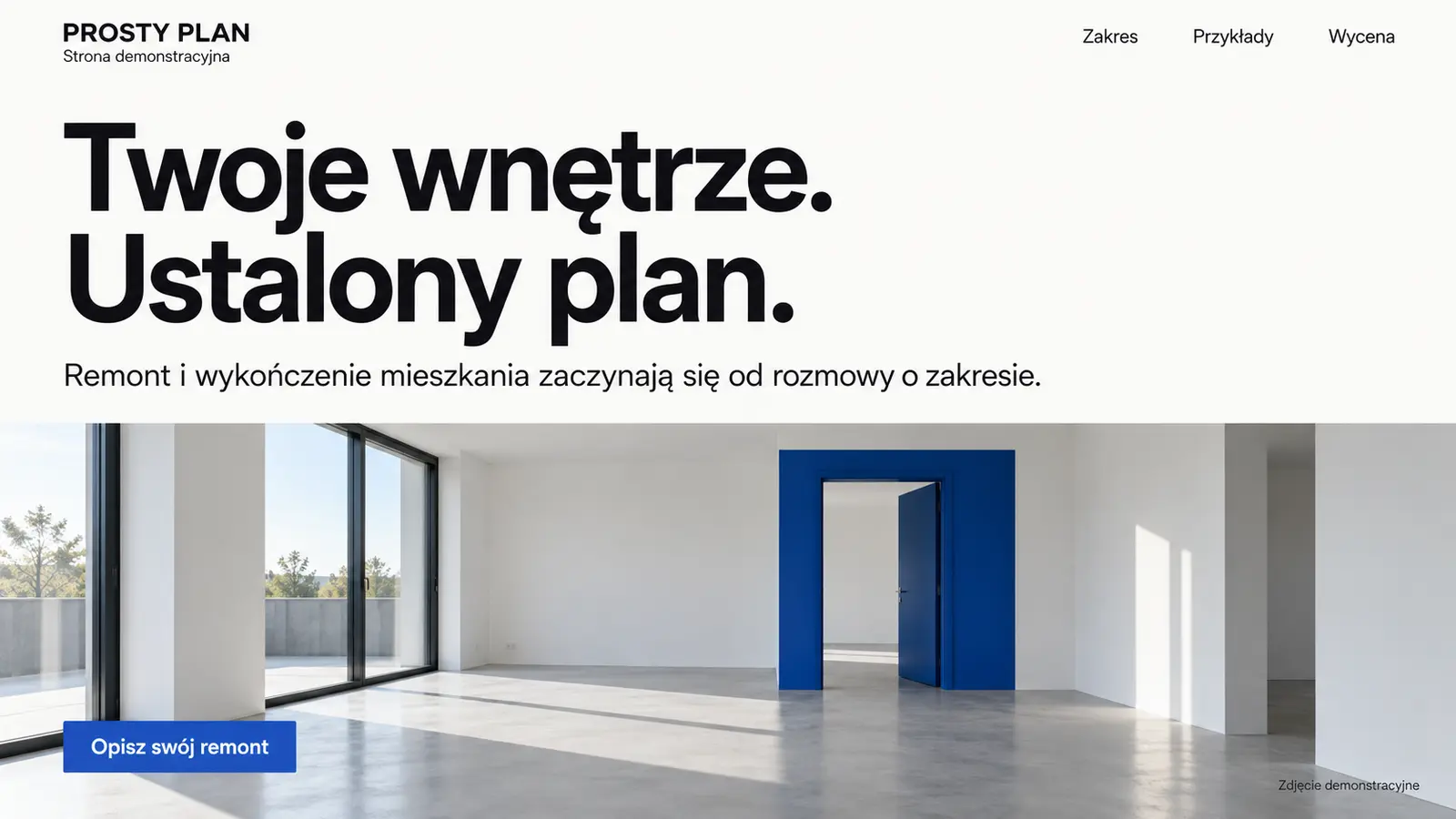Projekt szablonu Nowoczesny dla firmy remontowej — sekcja Otwarcie typograficzne
