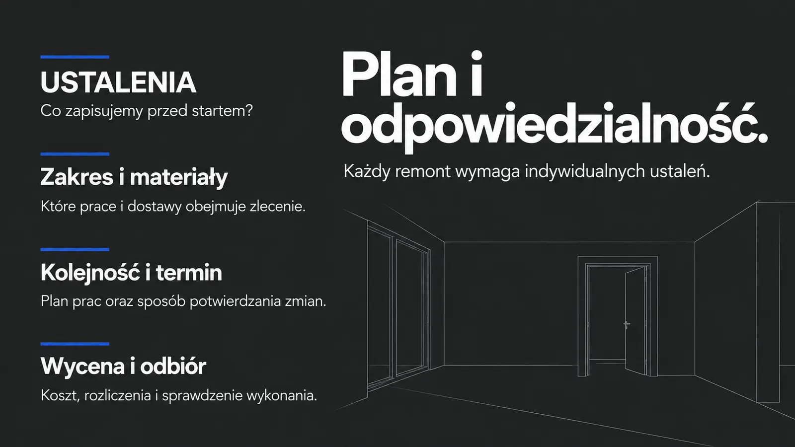 Projekt szablonu Nowoczesny dla firmy remontowej — sekcja Plan i odpowiedzialność