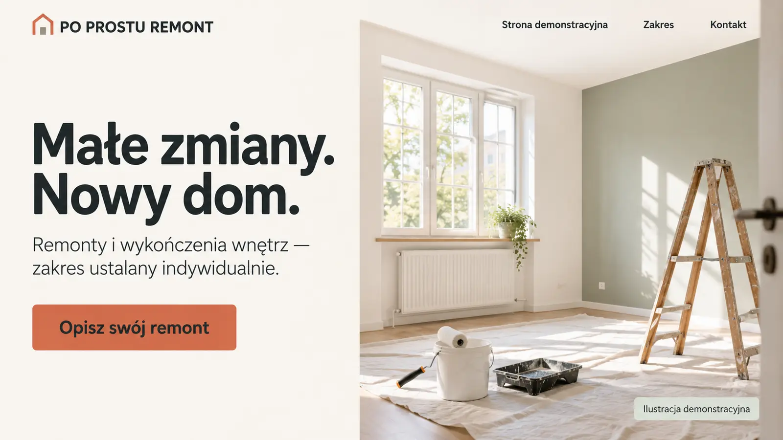 Projekt szablonu Wizytówka dla firmy remontowej — sekcja Proste otwarcie