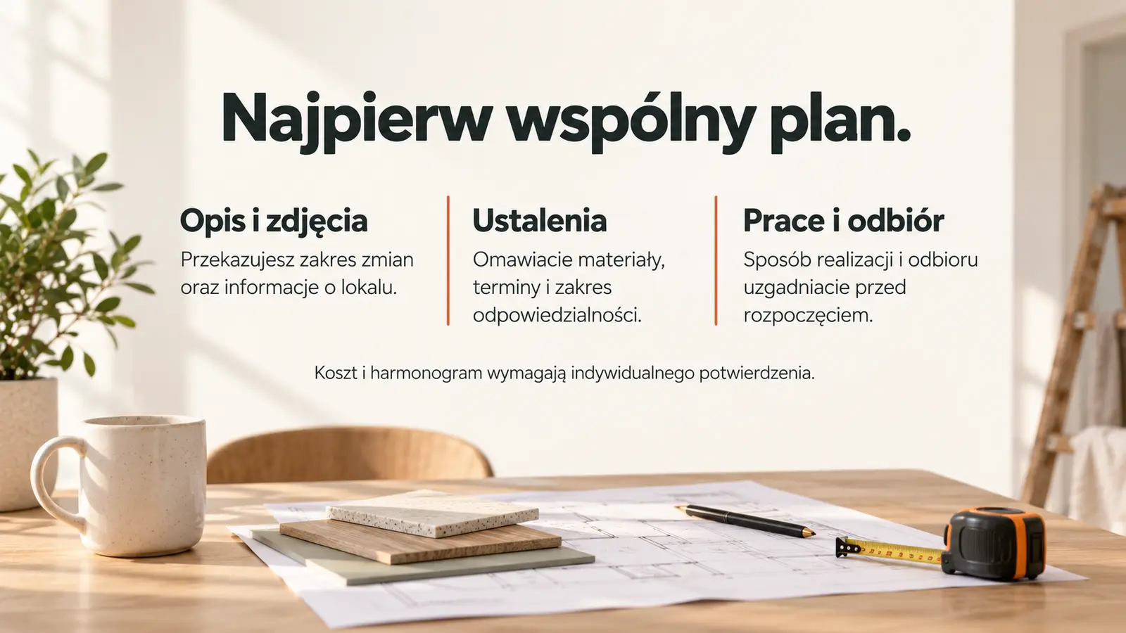 Projekt szablonu Wizytówka dla firmy remontowej — sekcja Etapy i odpowiedzialność