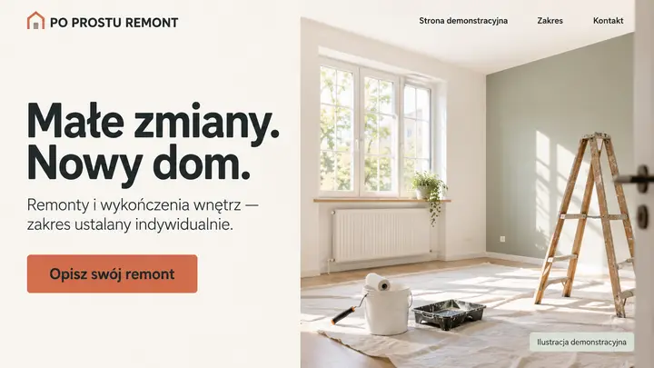 Projekt szablonu Wizytówka dla branży Firma remontowa — pierwszy ekran