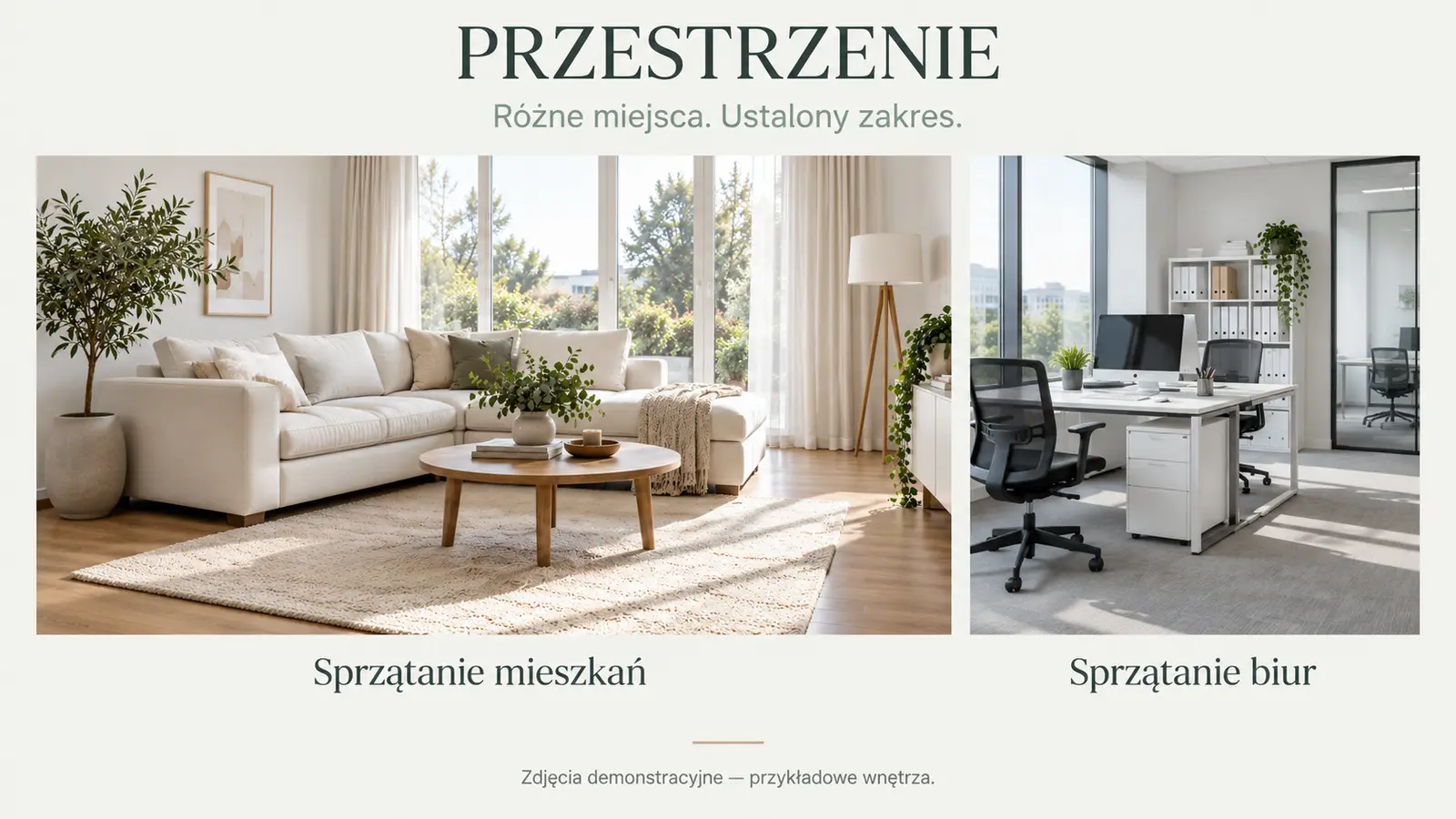 Projekt szablonu Galeria dla firmy sprzątającej — sekcja Mieszkania i biura