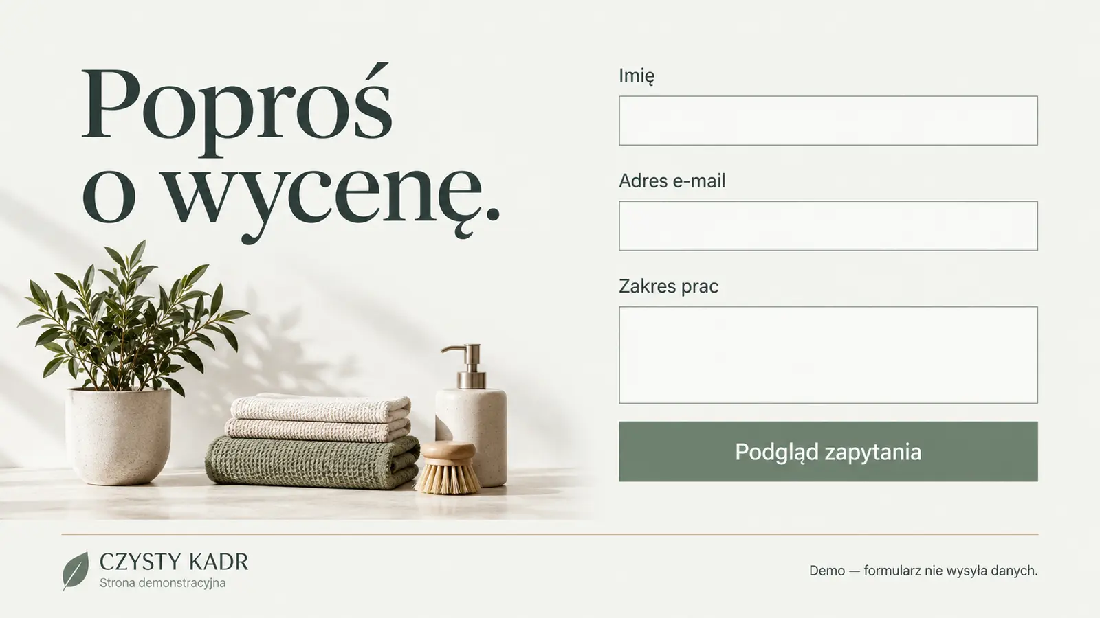 Projekt szablonu Galeria dla firmy sprzątającej — sekcja Kontakt