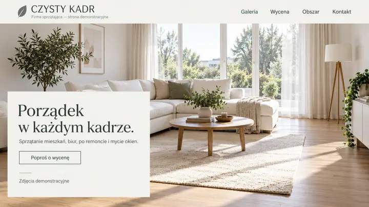 Projekt szablonu Galeria dla branży Firma sprzątająca — pierwszy ekran