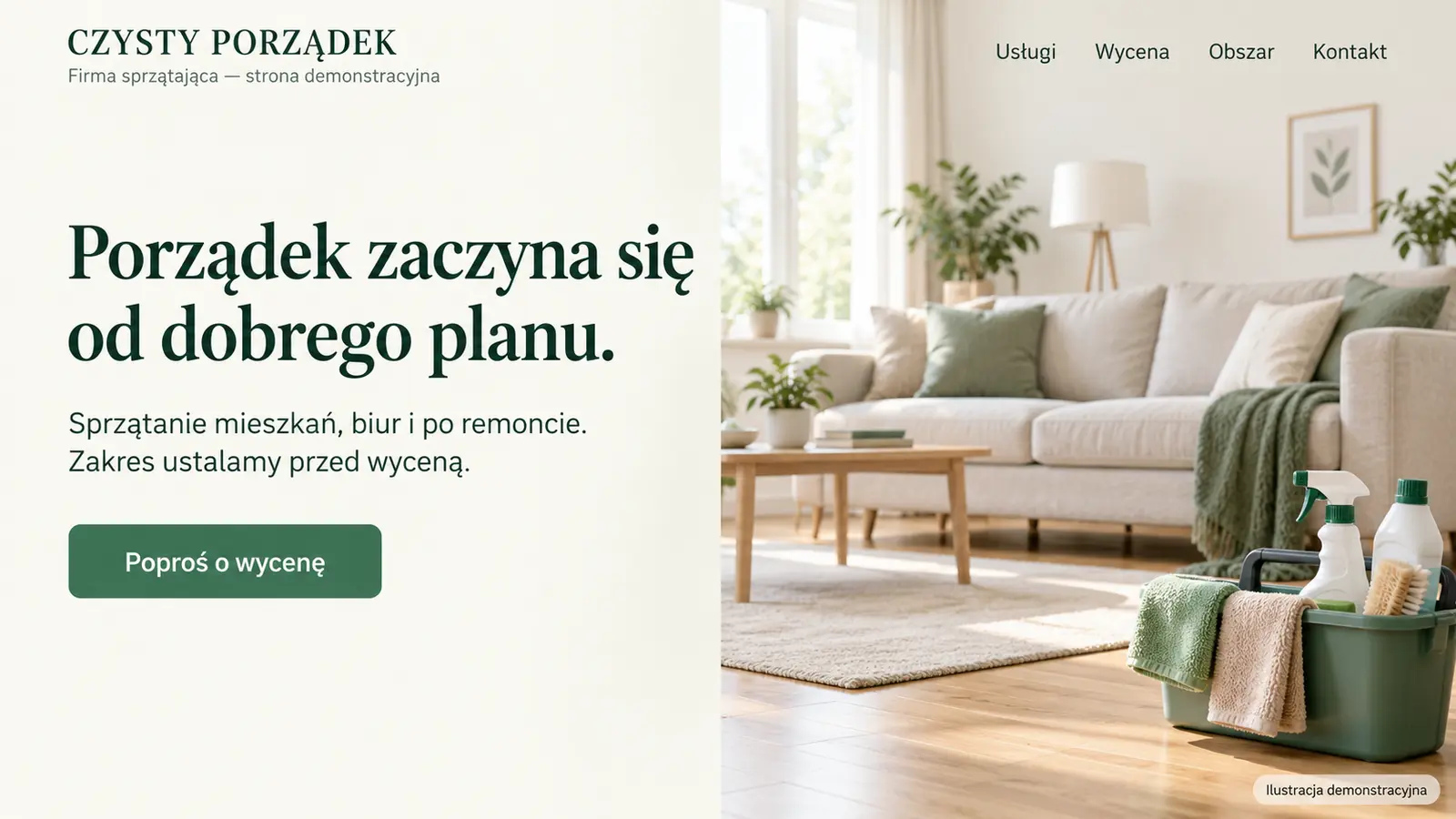 Projekt szablonu Klasyczny dla firmy sprzątającej — sekcja Klasyczne otwarcie