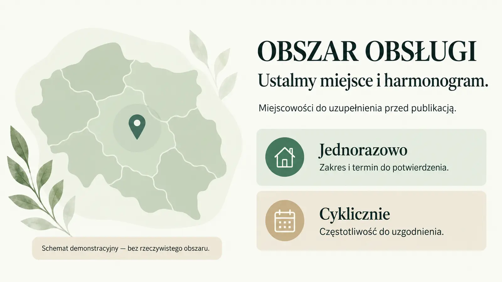 Projekt szablonu Klasyczny dla firmy sprzątającej — sekcja Obszar i częstotliwość