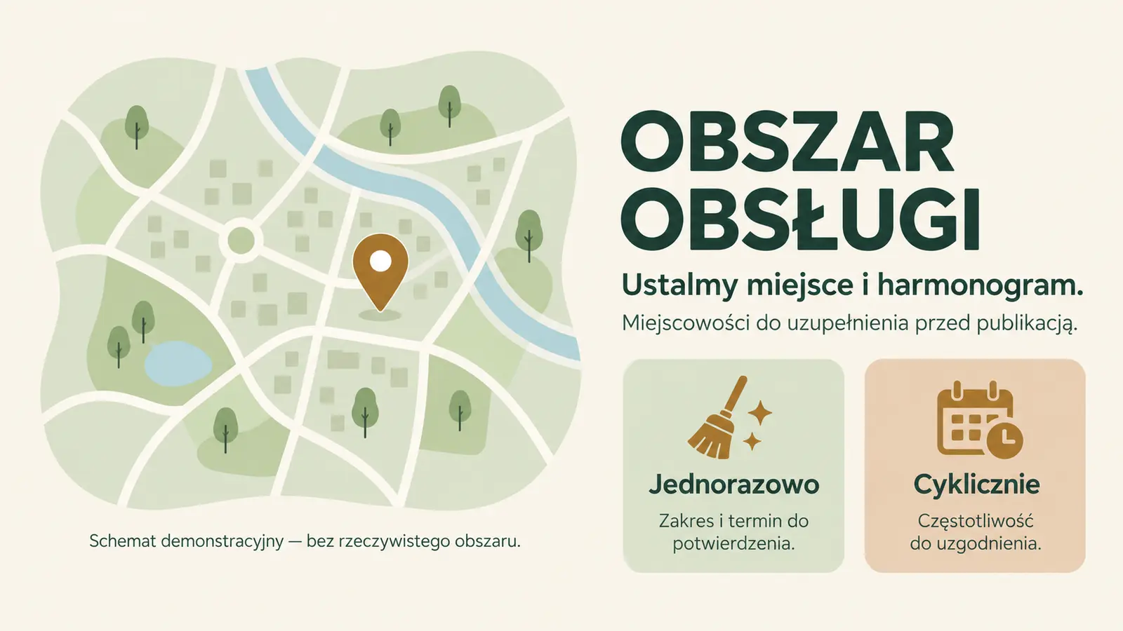 Projekt szablonu Lokalny dla firmy sprzątającej — sekcja Obszar i częstotliwość