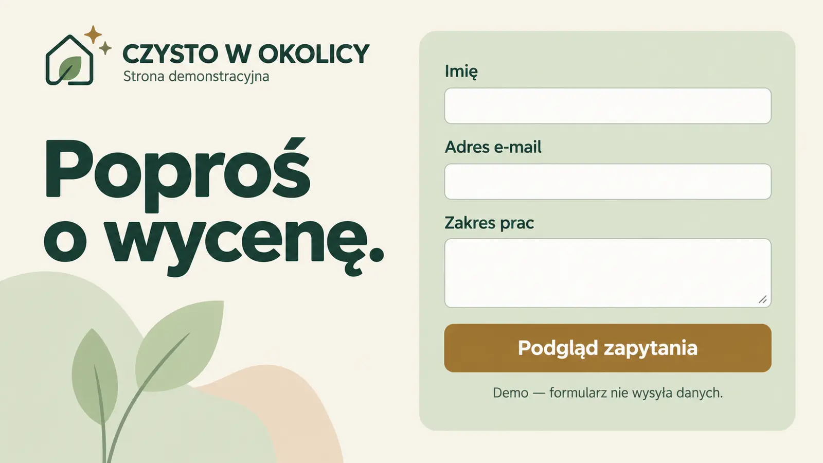 Projekt szablonu Lokalny dla firmy sprzątającej — sekcja Kontakt lokalny