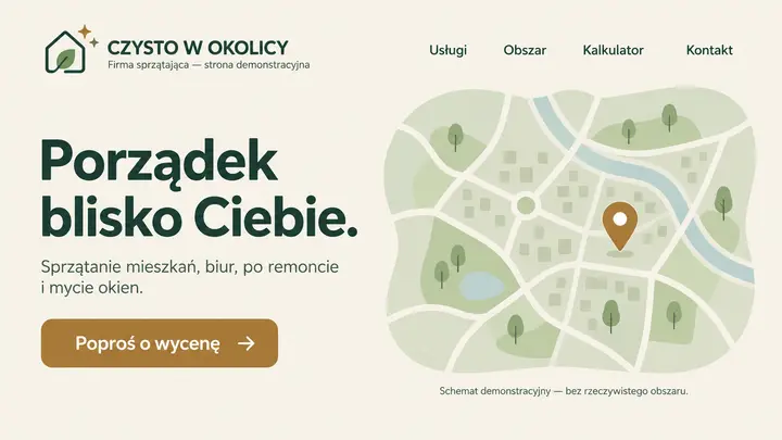 Projekt szablonu Lokalny dla branży Firma sprzątająca — pierwszy ekran