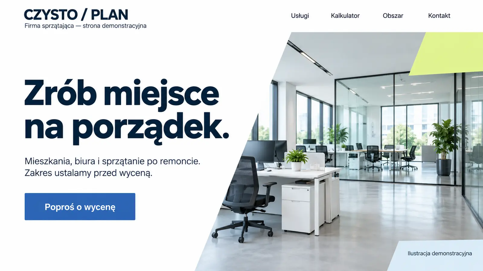 Projekt szablonu Nowoczesny dla firmy sprzątającej — sekcja Nowoczesne otwarcie