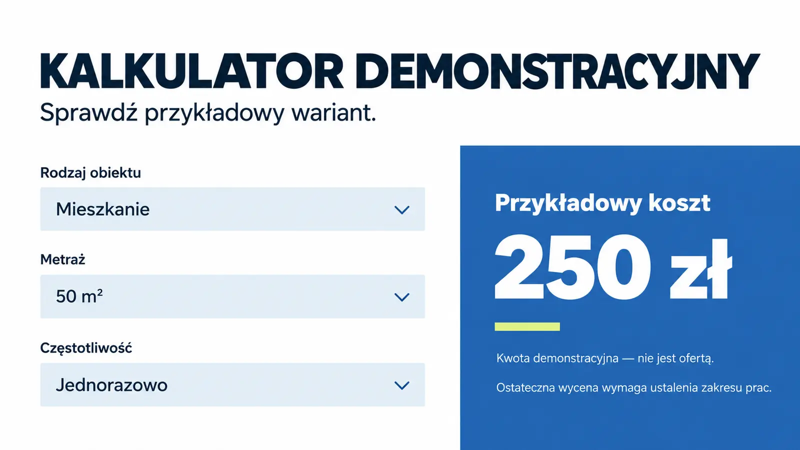 Projekt szablonu Nowoczesny dla firmy sprzątającej — sekcja Kalkulator