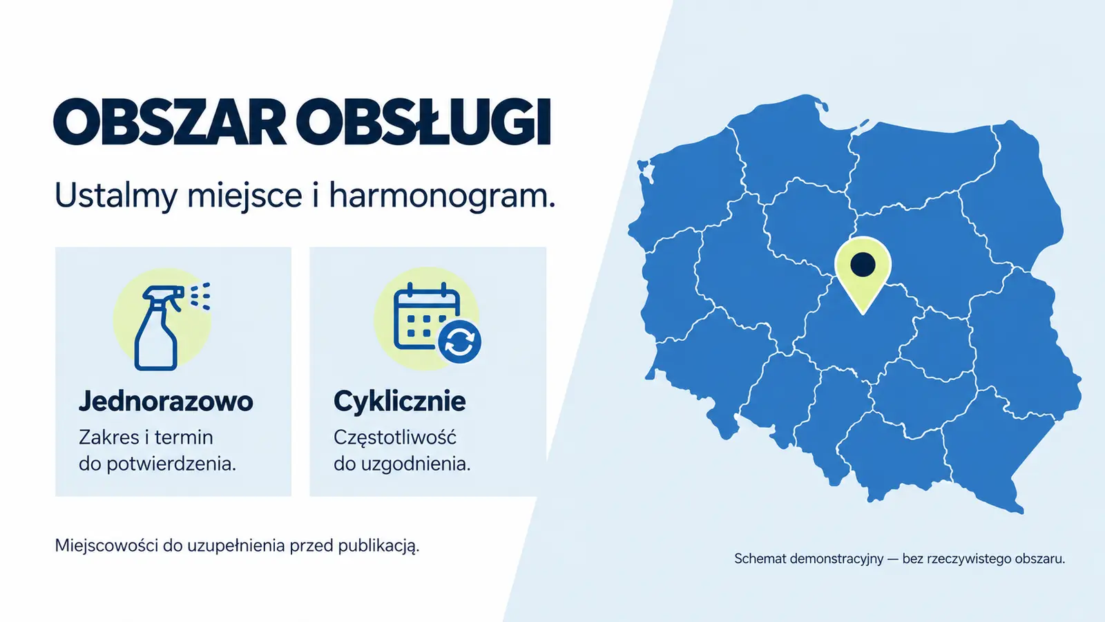 Projekt szablonu Nowoczesny dla firmy sprzątającej — sekcja Obszar i harmonogram