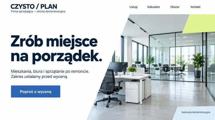 Projekt szablonu Nowoczesny dla branży Firma sprzątająca — pierwszy ekran