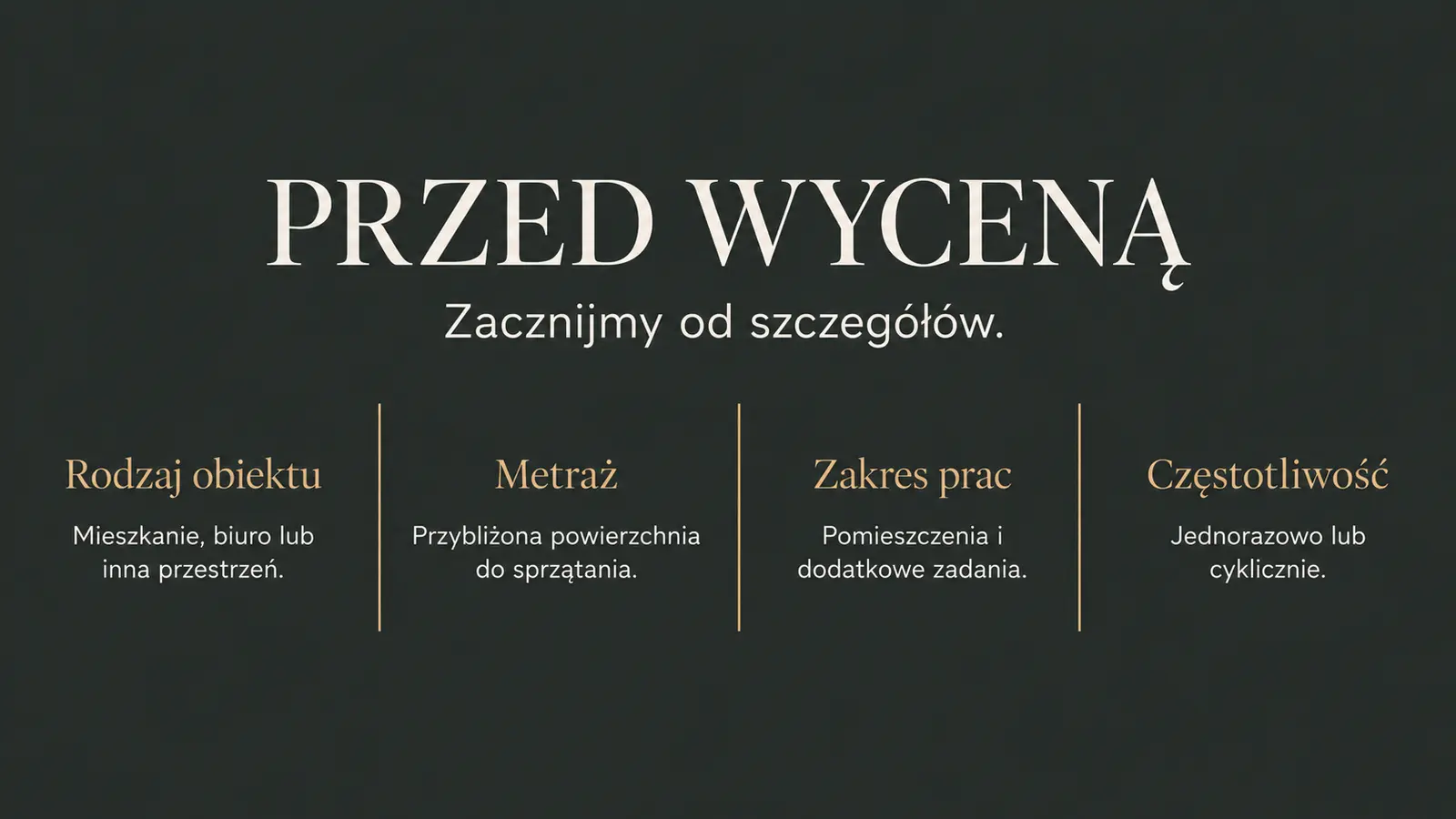 Projekt szablonu Premium dla firmy sprzątającej — sekcja Ustalenie zakresu