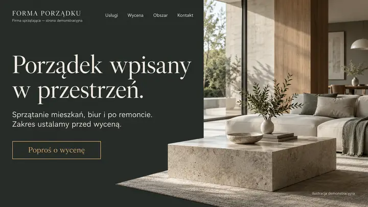 Projekt szablonu Premium dla branży Firma sprzątająca — pierwszy ekran