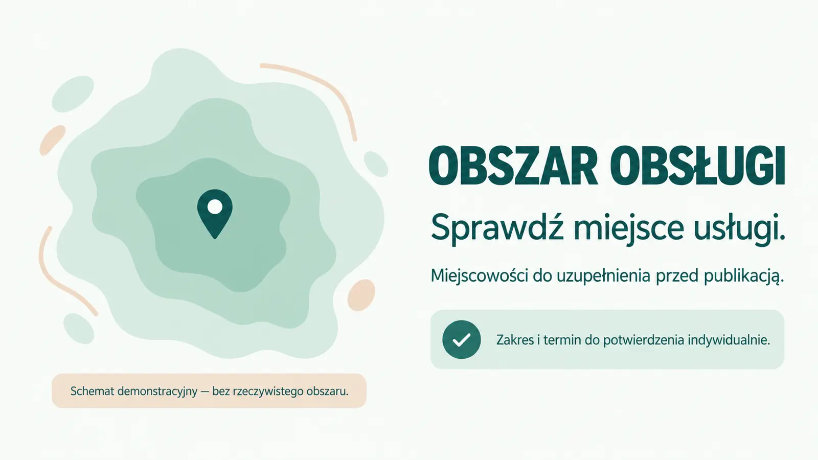 Projekt szablonu Rezerwacje dla firmy sprzątającej — sekcja Obszar obsługi