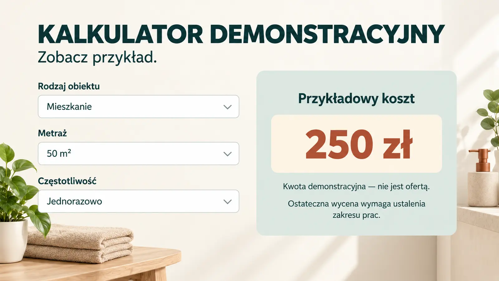 Projekt szablonu Szybki kontakt dla firmy sprzątającej — sekcja Wariant