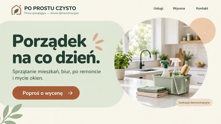 Projekt szablonu Wizytówka dla branży Firma sprzątająca — pierwszy ekran