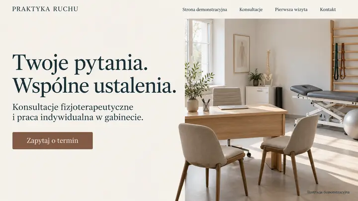 Projekt szablonu Ekspert dla branży Fizjoterapeuta — pierwszy ekran