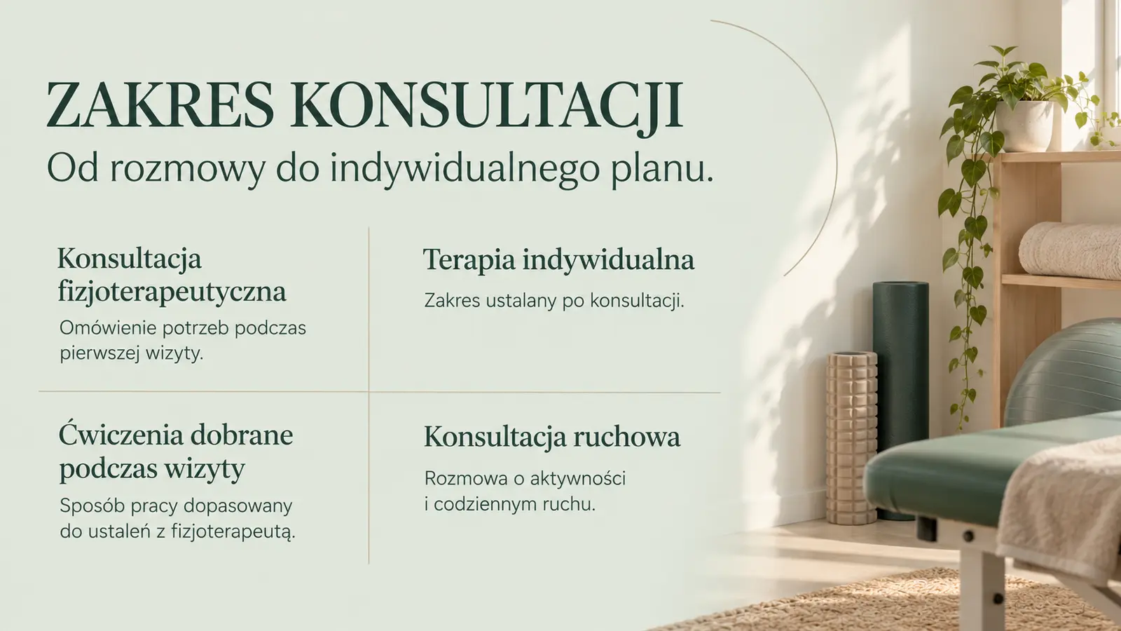 Projekt szablonu Klasyczny dla fizjoterapeuty — sekcja Zakres konsultacji