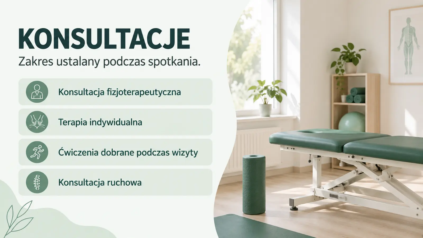 Projekt szablonu Lokalny dla fizjoterapeuty — sekcja Zakres konsultacji