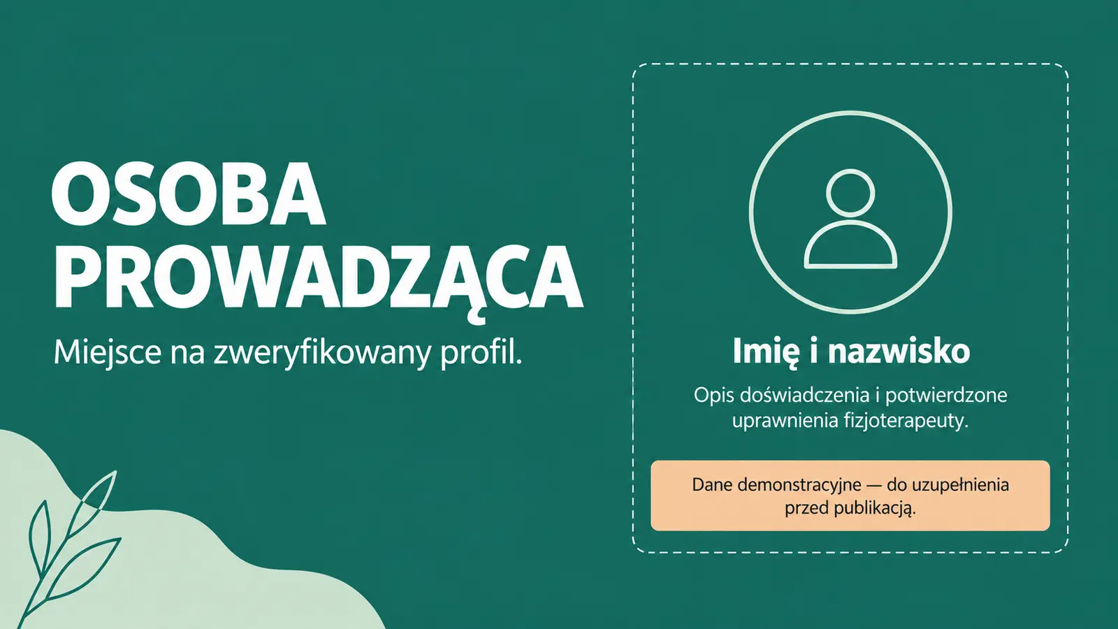 Projekt szablonu Lokalny dla fizjoterapeuty — sekcja Profil gabinetu