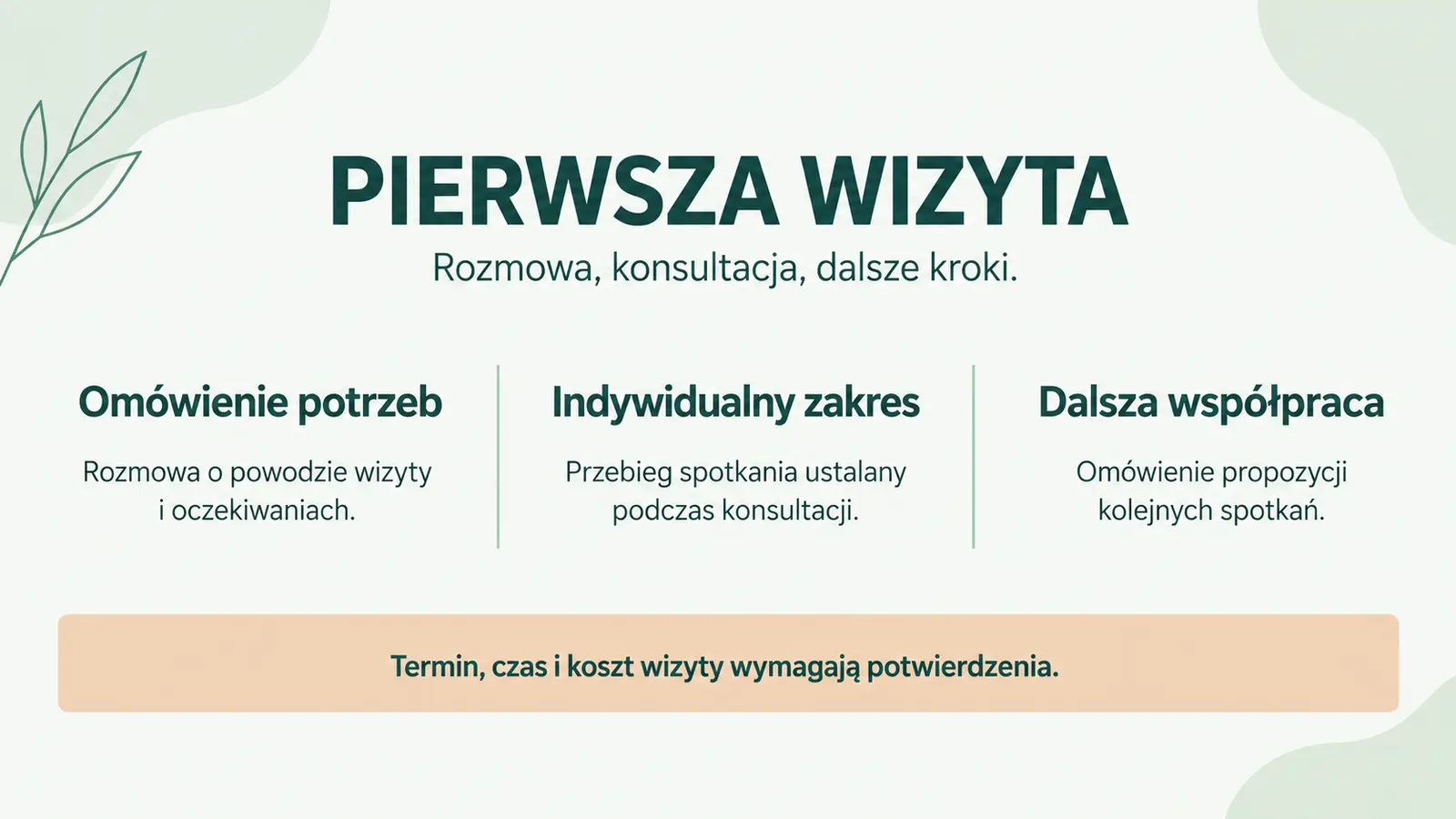 Projekt szablonu Lokalny dla fizjoterapeuty — sekcja Pierwsza wizyta