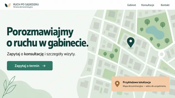 Projekt szablonu Lokalny dla branży Fizjoterapeuta — pierwszy ekran