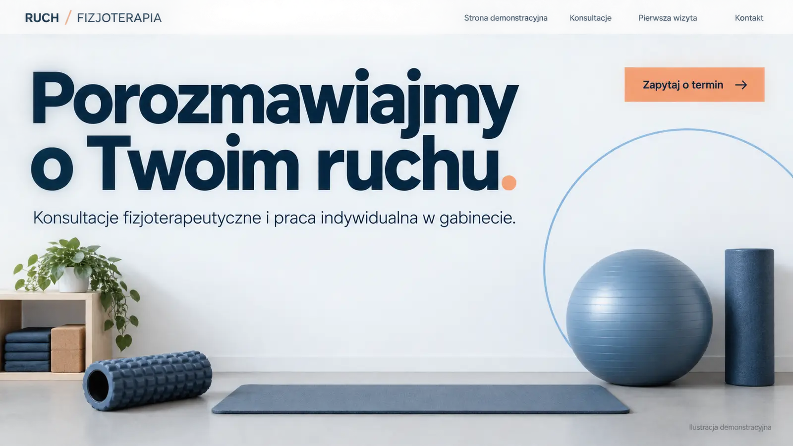 Projekt szablonu Nowoczesny dla fizjoterapeuty — sekcja Spokojne otwarcie gabinetu