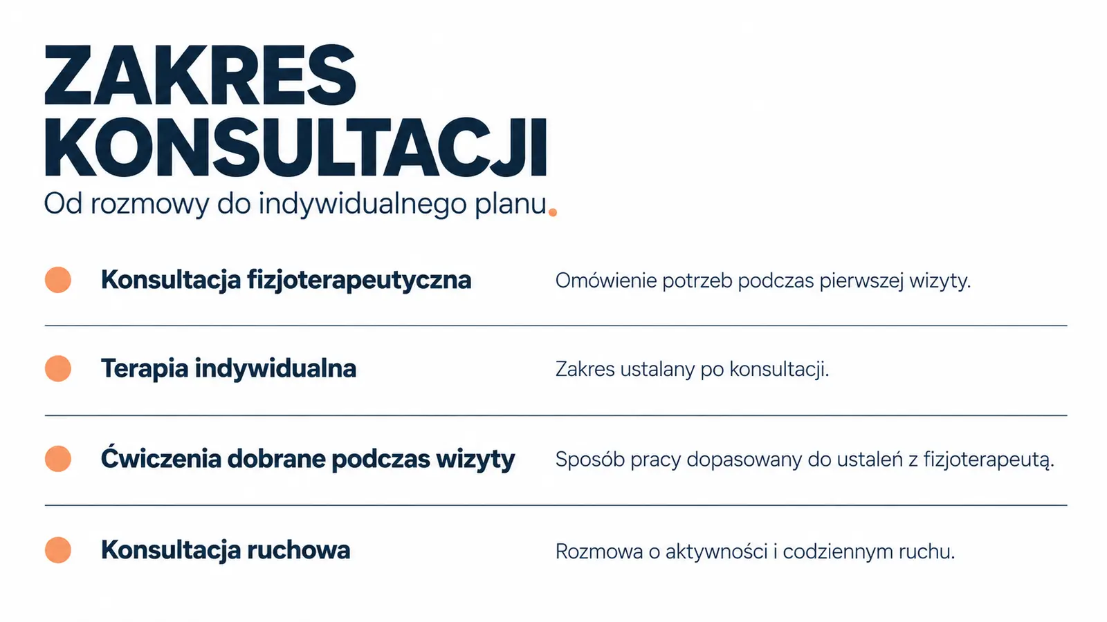 Projekt szablonu Nowoczesny dla fizjoterapeuty — sekcja Zakres konsultacji