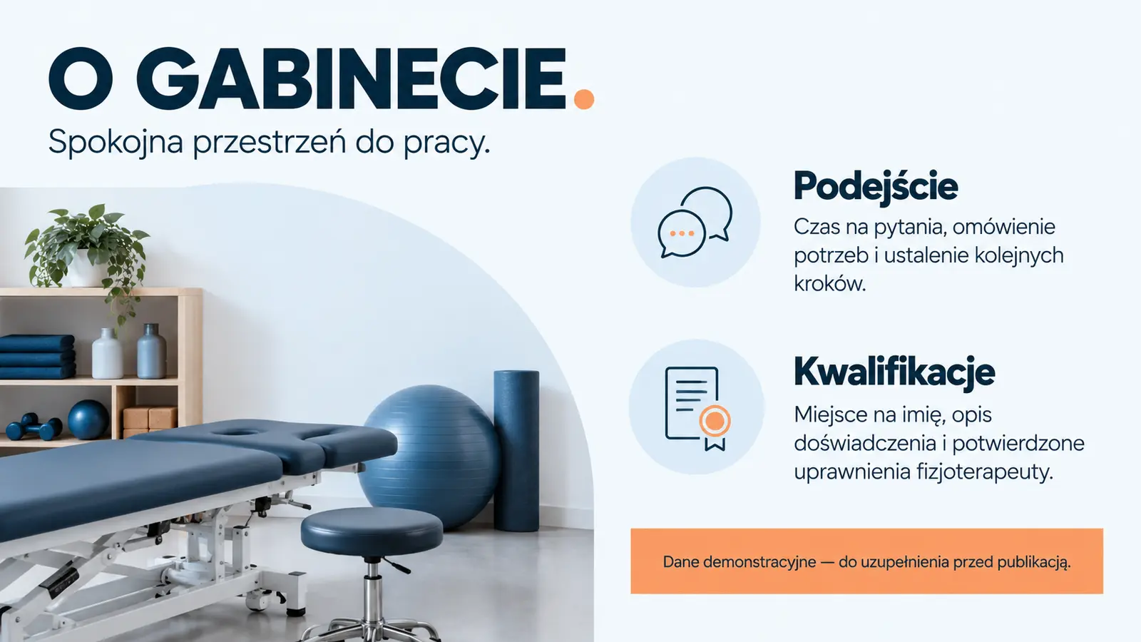 Projekt szablonu Nowoczesny dla fizjoterapeuty — sekcja Podejście i kwalifikacje