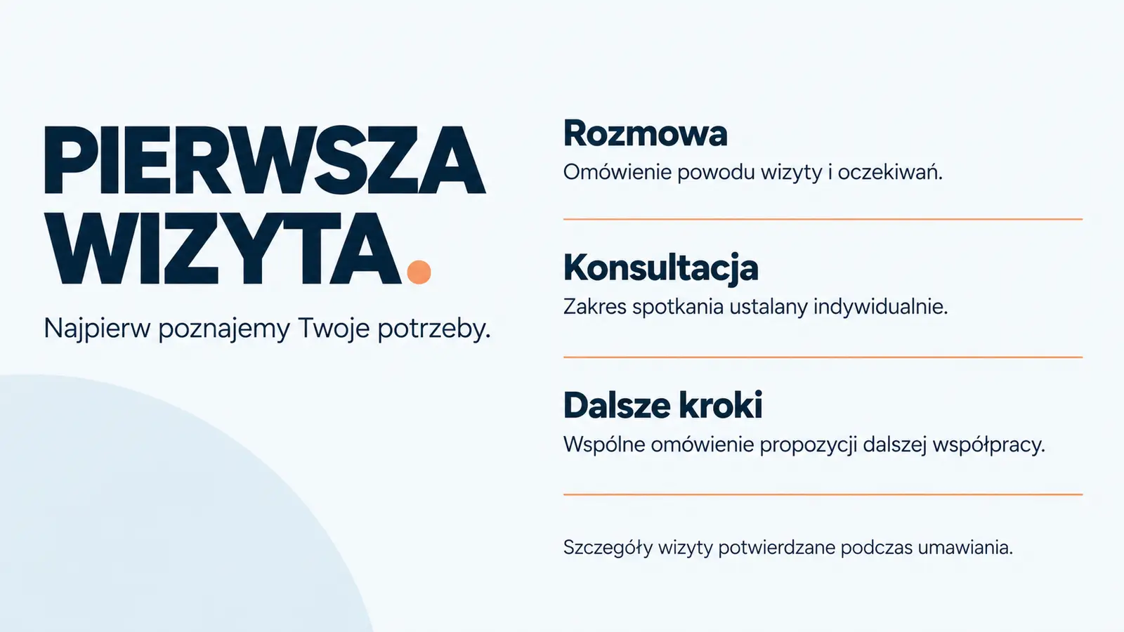 Projekt szablonu Nowoczesny dla fizjoterapeuty — sekcja Pierwsza wizyta