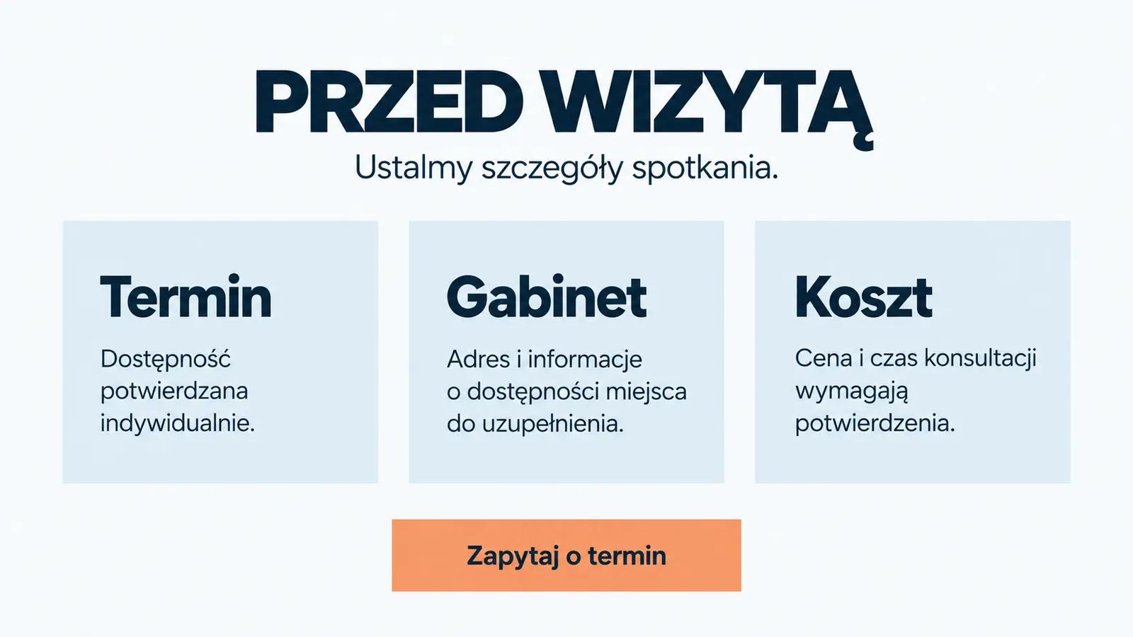 Projekt szablonu Nowoczesny dla fizjoterapeuty — sekcja Informacje organizacyjne
