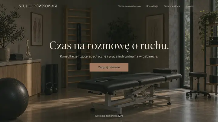 Projekt szablonu Premium dla branży Fizjoterapeuta — pierwszy ekran