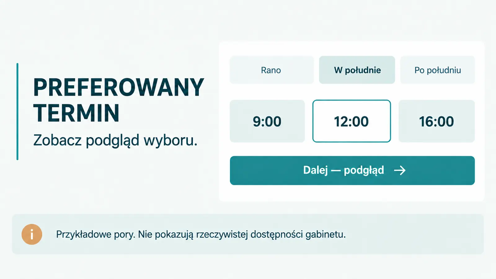 Projekt szablonu Rezerwacje dla fizjoterapeuty — sekcja Pory spotkań