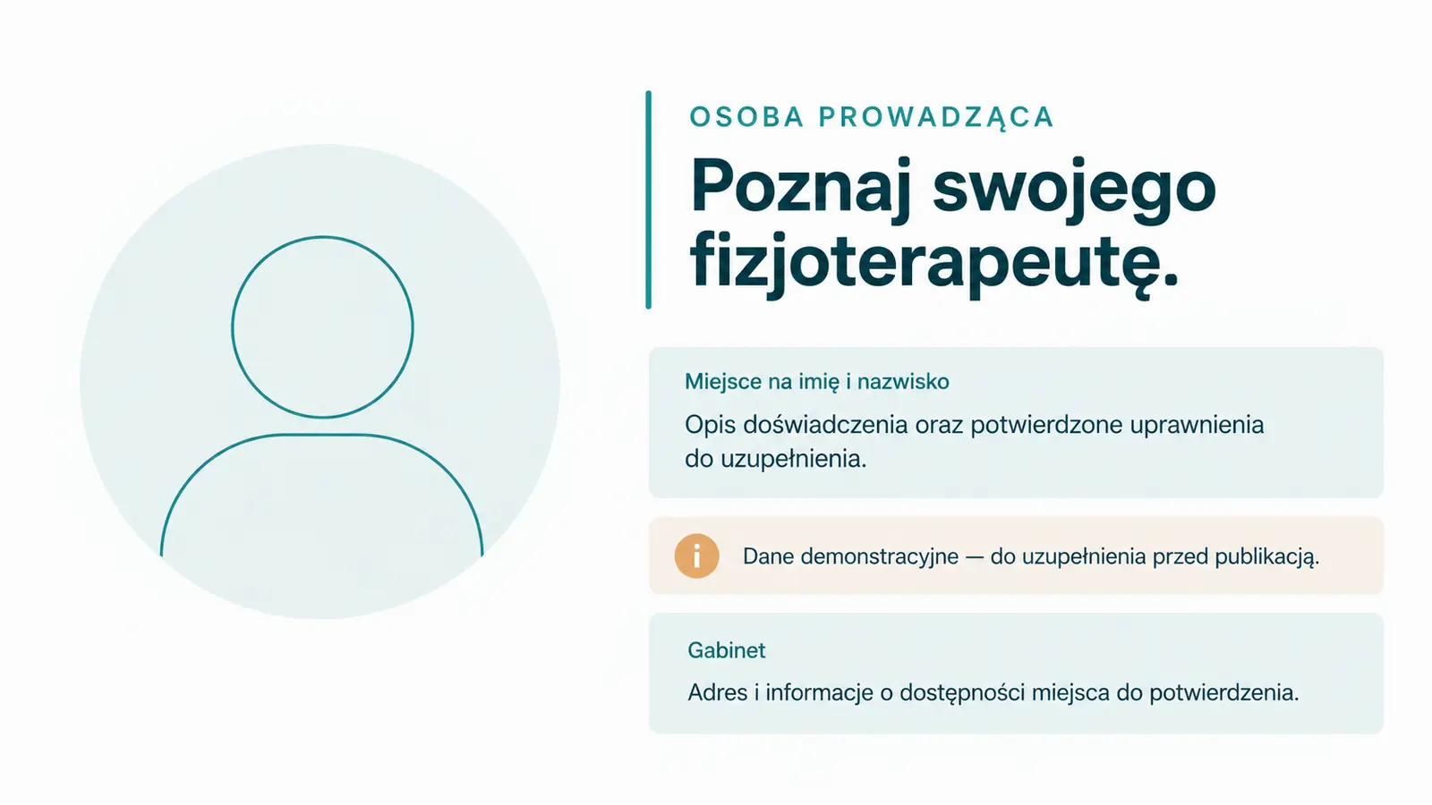 Projekt szablonu Rezerwacje dla fizjoterapeuty — sekcja Miejsce na kwalifikacje