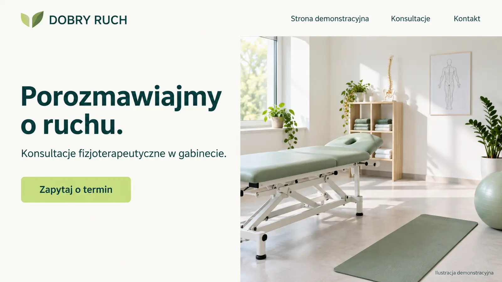 Projekt szablonu Wizytówka dla fizjoterapeuty — sekcja Krótkie otwarcie