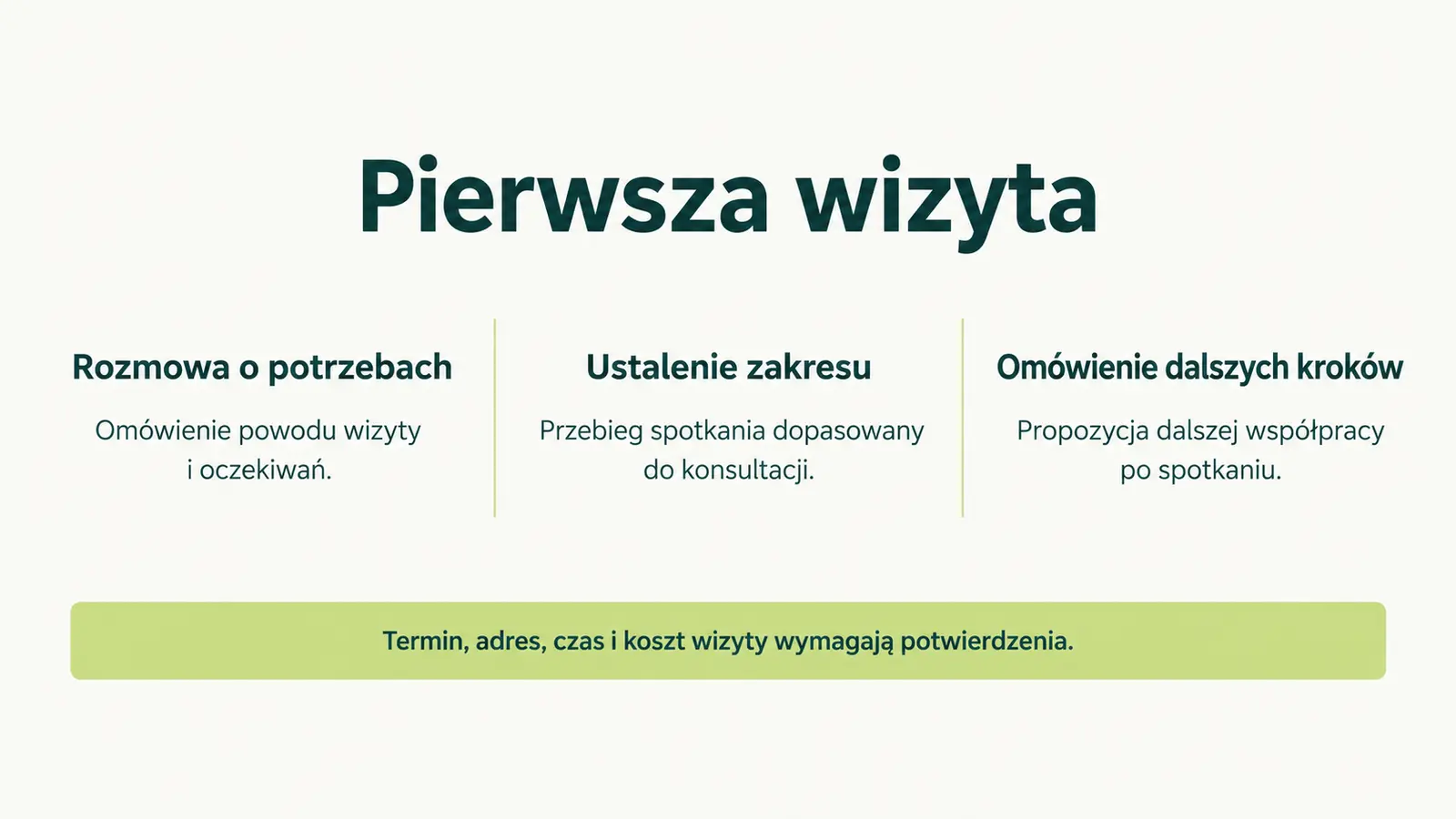 Projekt szablonu Wizytówka dla fizjoterapeuty — sekcja Pierwsza wizyta