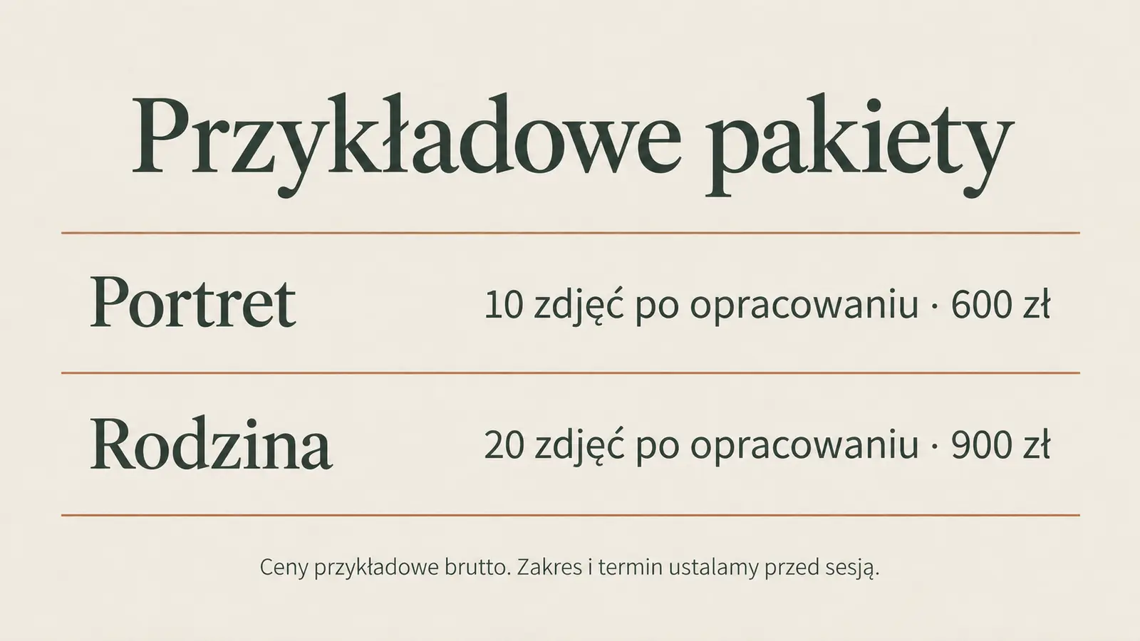 Projekt szablonu Ekspert dla fotografa — sekcja Pakiety