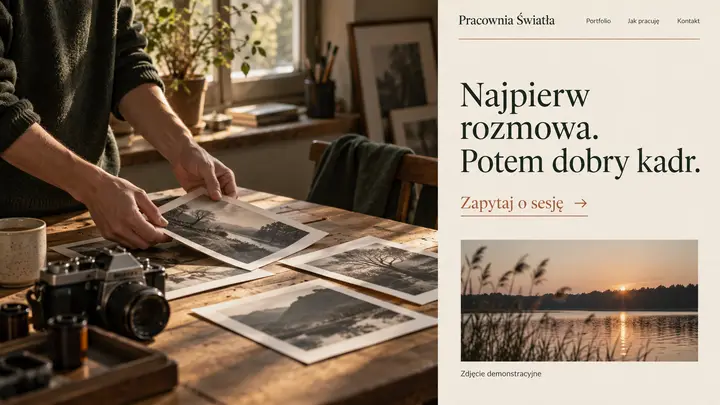 Projekt szablonu Ekspert dla branży Fotograf — pierwszy ekran