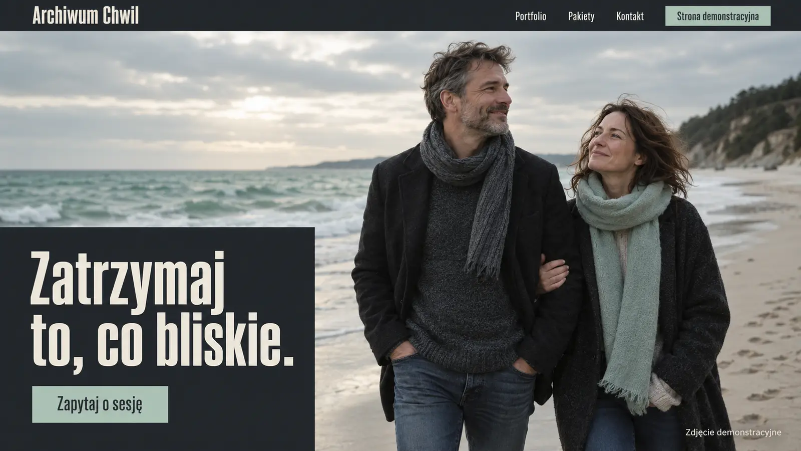 Projekt szablonu Galeria dla fotografa — sekcja Otwarcie portfolio